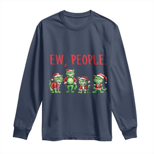 Funny Christmas Cat Long Sleeve Shirt Ew People Green Cat Santa TS09 Navy Print Your Wear