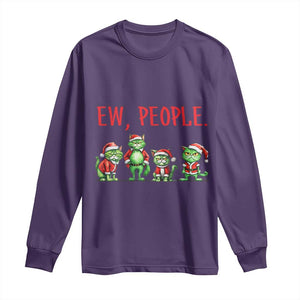 Funny Christmas Cat Long Sleeve Shirt Ew People Green Cat Santa TS09 Purple Print Your Wear