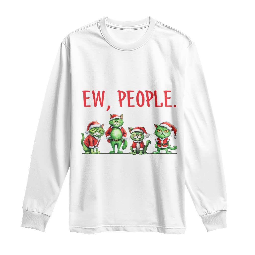 Funny Christmas Cat Long Sleeve Shirt Ew People Green Cat Santa TS09 White Print Your Wear