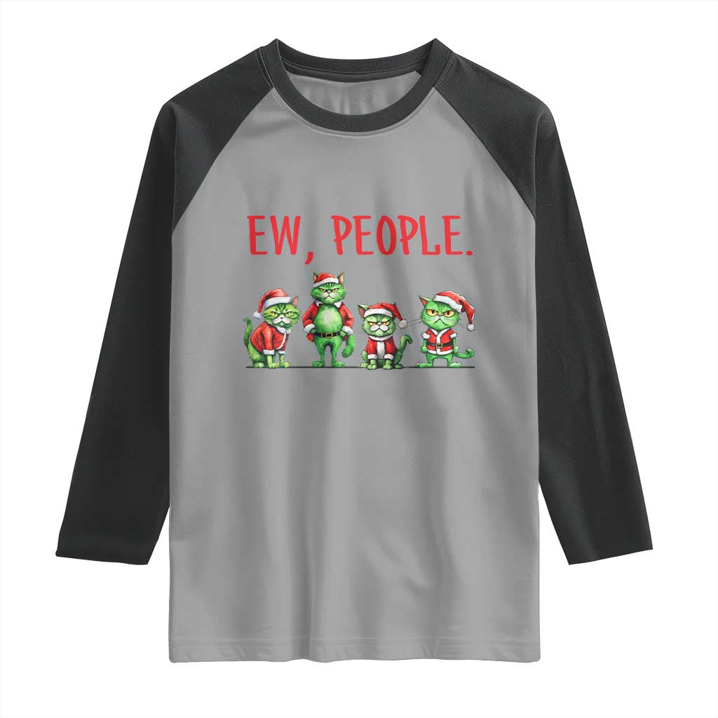 Funny Christmas Cat Raglan Shirt Ew People Green Cat Santa TS09 Sport Gray Black Print Your Wear