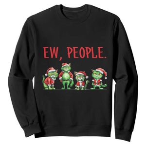 Funny Christmas Cat Sweatshirt Ew People Green Cat Santa TS09 Black Print Your Wear