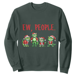 Funny Christmas Cat Sweatshirt Ew People Green Cat Santa TS09 Dark Forest Green Print Your Wear