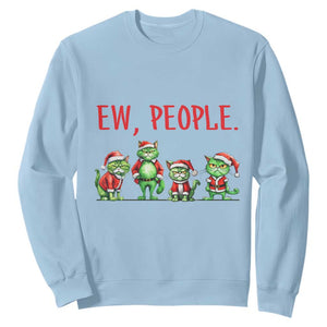 Funny Christmas Cat Sweatshirt Ew People Green Cat Santa TS09 Light Blue Print Your Wear