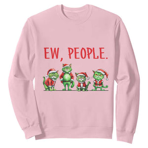 Funny Christmas Cat Sweatshirt Ew People Green Cat Santa TS09 Light Pink Print Your Wear