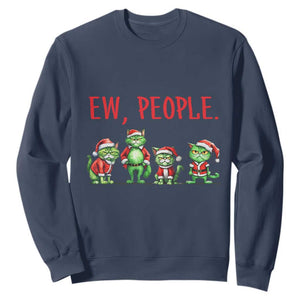 Funny Christmas Cat Sweatshirt Ew People Green Cat Santa TS09 Navy Print Your Wear