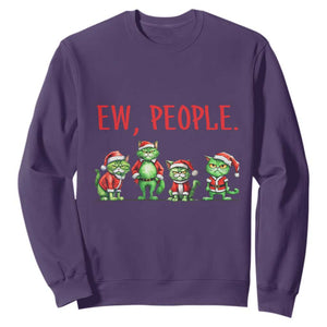 Funny Christmas Cat Sweatshirt Ew People Green Cat Santa TS09 Purple Print Your Wear