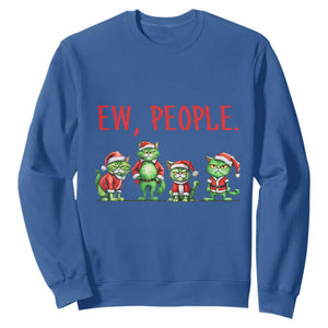 Funny Christmas Cat Sweatshirt Ew People Green Cat Santa TS09 Royal Blue Print Your Wear