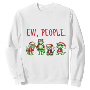 Funny Christmas Cat Sweatshirt Ew People Green Cat Santa TS09 White Print Your Wear