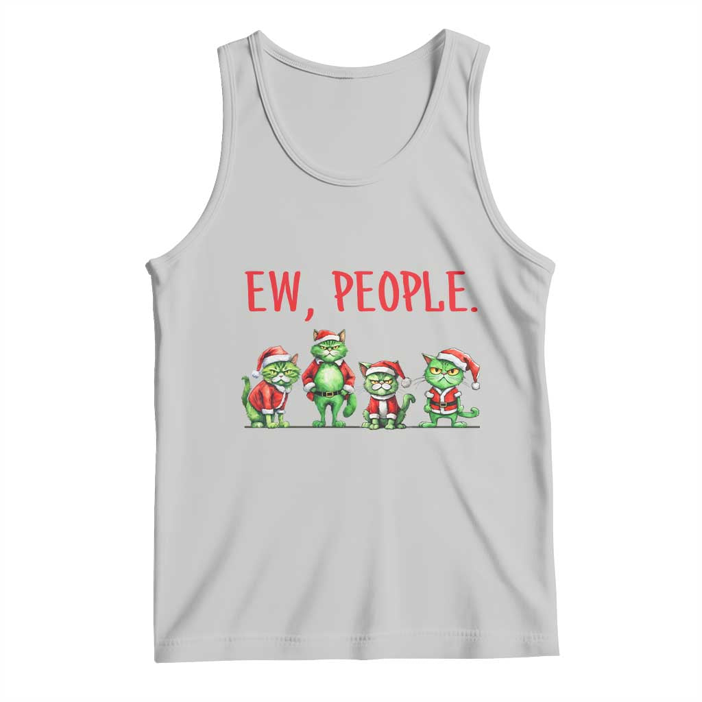 Funny Christmas Cat Tank Top Ew People Green Cat Santa TS09 Ash Print Your Wear