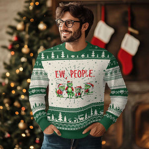 Funny Xmas Cat Ugly Christmas Sweater Ew People Green Cat Santa TS09 Green Print Your Wear