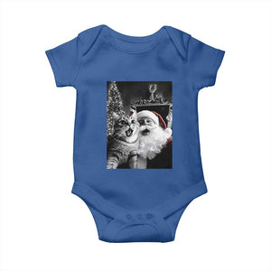 Funny Christmas Cat Selfie With Santa Baby Onesie TS09 Royal Blue Print Your Wear