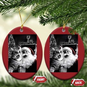 Funny Christmas Cat Selfie With Santa Christmas Ornament TS09 Oval Red Print Your Wear