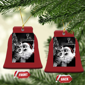 Funny Christmas Cat Selfie With Santa Christmas Ornament TS09 Bell Flake Red Print Your Wear