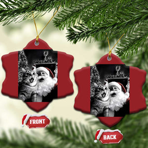 Funny Christmas Cat Selfie With Santa Christmas Ornament TS09 Snow Flake Red Print Your Wear