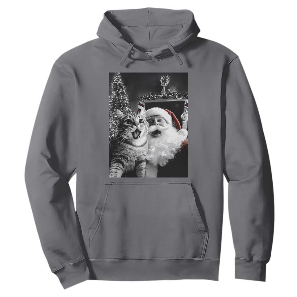 Funny Christmas Cat Selfie With Santa Hoodie TS09 Charcoal Print Your Wear