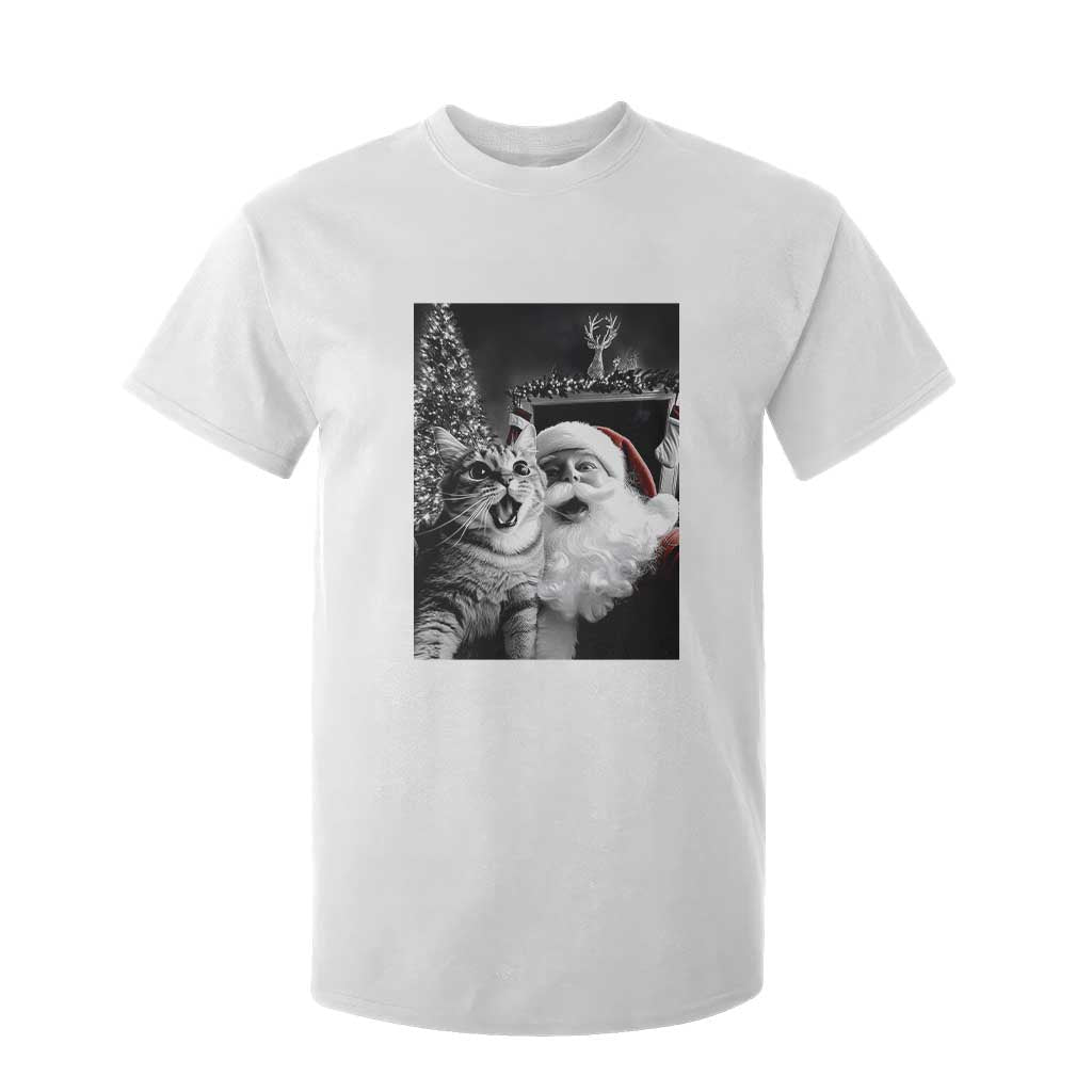 Funny Christmas Cat Selfie With Santa T Shirt For Kid TS09 White Print Your Wear