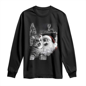 Funny Christmas Cat Selfie With Santa Long Sleeve Shirt TS09 Black Print Your Wear