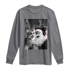 Funny Christmas Cat Selfie With Santa Long Sleeve Shirt TS09 Charcoal Print Your Wear