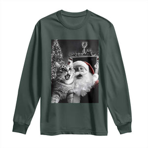 Funny Christmas Cat Selfie With Santa Long Sleeve Shirt TS09 Dark Forest Green Print Your Wear