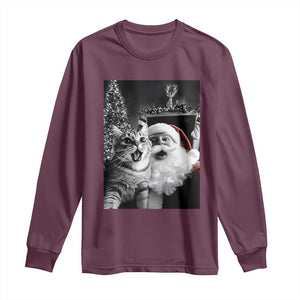 Funny Christmas Cat Selfie With Santa Long Sleeve Shirt TS09 Maroon Print Your Wear