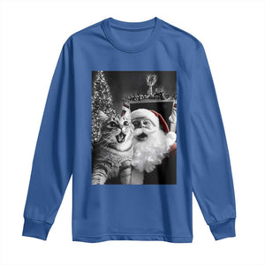 Funny Christmas Cat Selfie With Santa Long Sleeve Shirt TS09 Royal Blue Print Your Wear