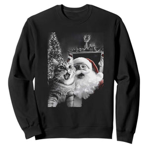 Funny Christmas Cat Selfie With Santa Sweatshirt TS09 Black Print Your Wear