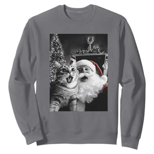 Funny Christmas Cat Selfie With Santa Sweatshirt TS09 Charcoal Print Your Wear