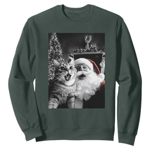 Funny Christmas Cat Selfie With Santa Sweatshirt TS09 Dark Forest Green Print Your Wear