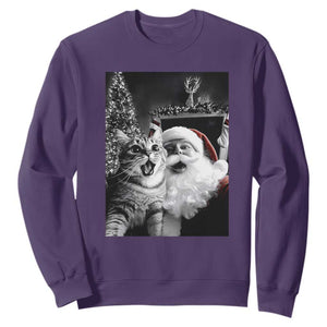 Funny Christmas Cat Selfie With Santa Sweatshirt TS09 Purple Print Your Wear