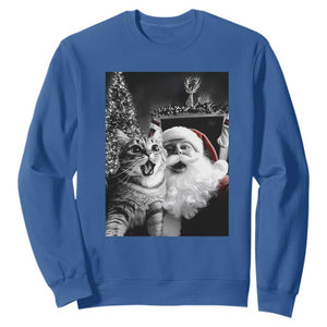 Funny Christmas Cat Selfie With Santa Sweatshirt TS09 Royal Blue Print Your Wear