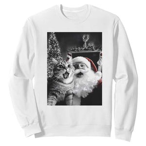 Funny Christmas Cat Selfie With Santa Sweatshirt TS09 White Print Your Wear