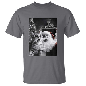 Funny Christmas Cat Selfie With Santa T Shirt TS09 Charcoal Print Your Wear