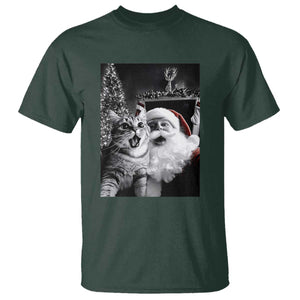 Funny Christmas Cat Selfie With Santa T Shirt TS09 Dark Forest Green Print Your Wear