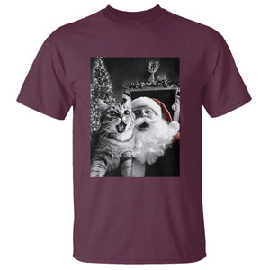 Funny Christmas Cat Selfie With Santa T Shirt TS09 Maroon Print Your Wear