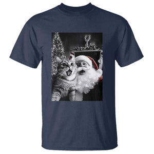 Funny Christmas Cat Selfie With Santa T Shirt TS09 Navy Print Your Wear