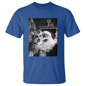 Funny Christmas Cat Selfie With Santa T Shirt TS09 Royal Blue Print Your Wear