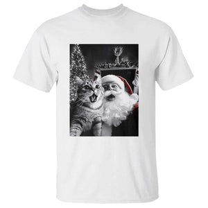 Funny Christmas Cat Selfie With Santa T Shirt TS09 White Print Your Wear