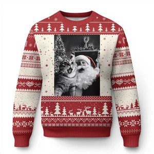 Funny Christmas Cat Selfie With Santa Ugly Christmas Sweater TS09 Red Print Your Wear