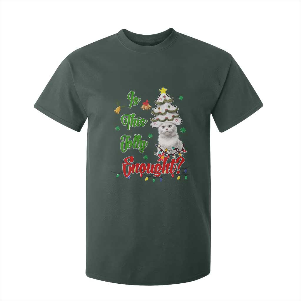 Christmas Cat T Shirt For Kid Is This Jolly Enough TS09 Dark Forest Green Print Your Wear