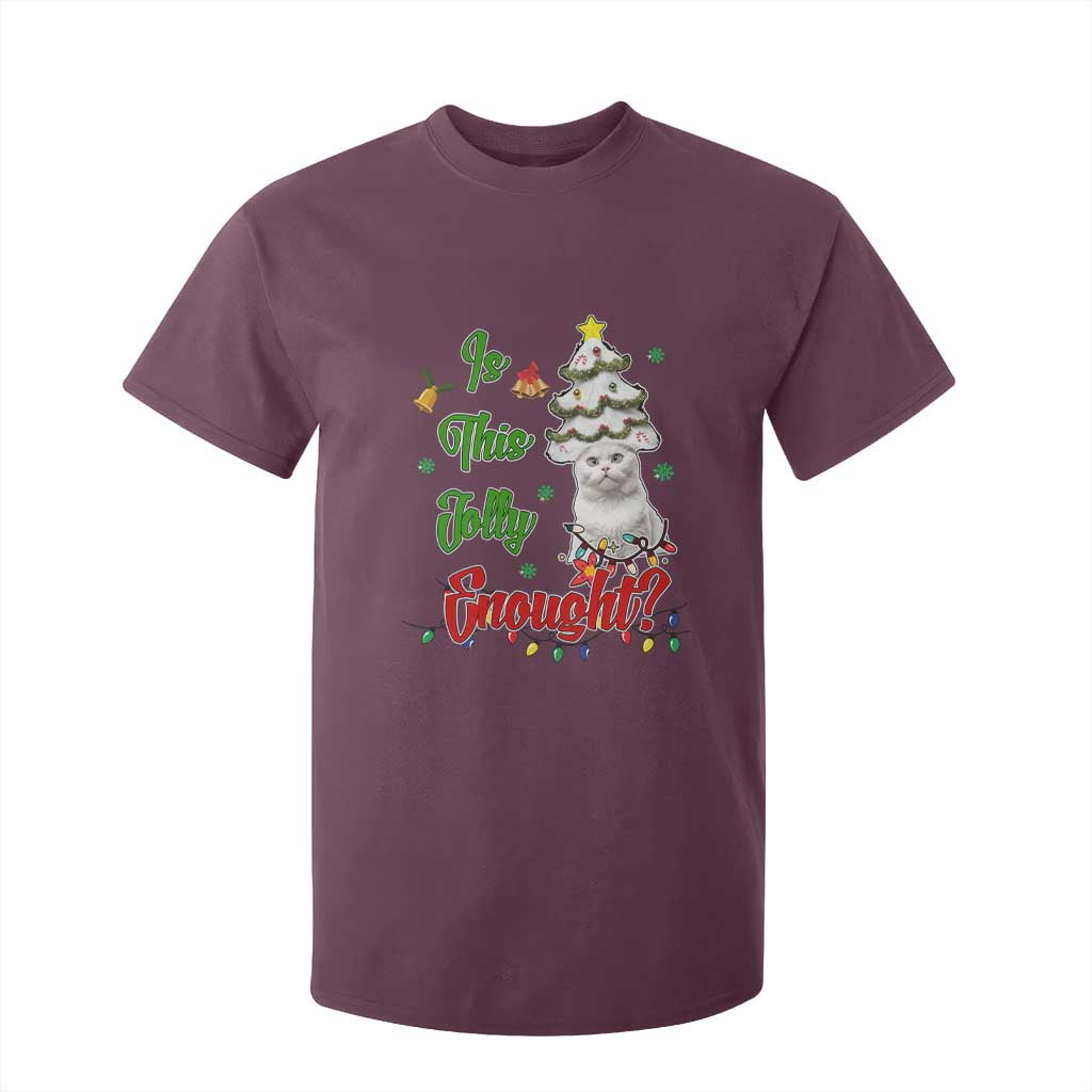 Christmas Cat T Shirt For Kid Is This Jolly Enough TS09 Maroon Print Your Wear