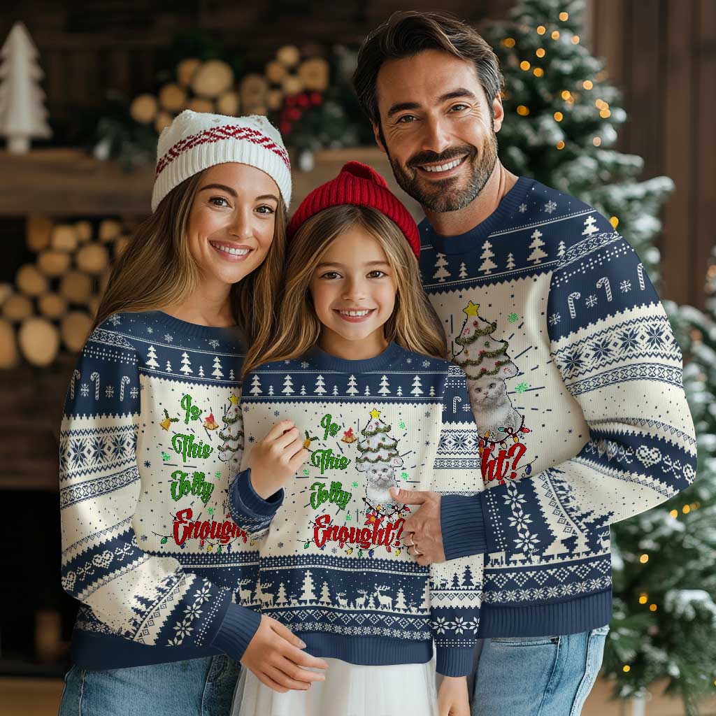 Xmas Cat Ugly Christmas Sweater Is This Jolly Enough TS09 Navy Print Your Wear