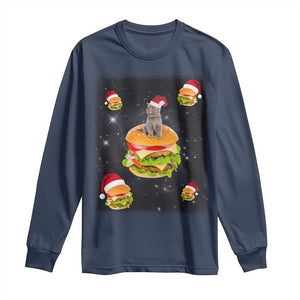 Funny Christmas Cat Long Sleeve Shirt Santa Cat Hamburger Lover Galaxy Outer Space TS09 Navy Print Your Wear