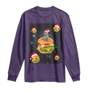 Funny Christmas Cat Long Sleeve Shirt Santa Cat Hamburger Lover Galaxy Outer Space TS09 Purple Print Your Wear