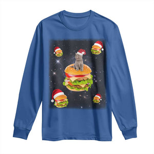 Funny Christmas Cat Long Sleeve Shirt Santa Cat Hamburger Lover Galaxy Outer Space TS09 Royal Blue Print Your Wear