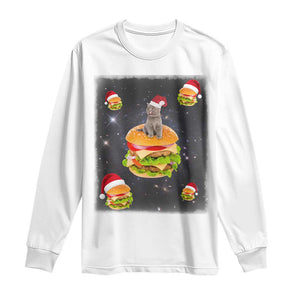 Funny Christmas Cat Long Sleeve Shirt Santa Cat Hamburger Lover Galaxy Outer Space TS09 White Print Your Wear