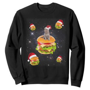 Funny Christmas Cat Sweatshirt Santa Cat Hamburger Lover Galaxy Outer Space TS09 Black Print Your Wear