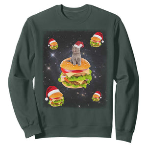 Funny Christmas Cat Sweatshirt Santa Cat Hamburger Lover Galaxy Outer Space TS09 Dark Forest Green Print Your Wear