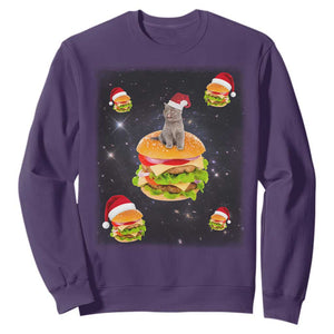 Funny Christmas Cat Sweatshirt Santa Cat Hamburger Lover Galaxy Outer Space TS09 Purple Print Your Wear