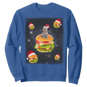 Funny Christmas Cat Sweatshirt Santa Cat Hamburger Lover Galaxy Outer Space TS09 Royal Blue Print Your Wear