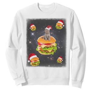 Funny Christmas Cat Sweatshirt Santa Cat Hamburger Lover Galaxy Outer Space TS09 White Print Your Wear